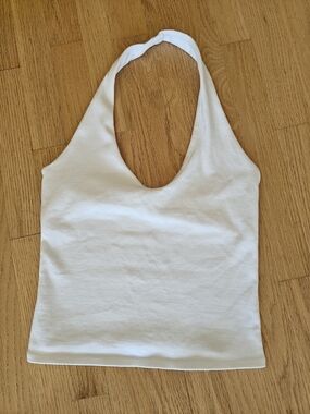 Zara White Halter Sculpt Top Fitted Minimal Size L